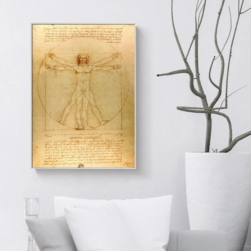 Uomo Vitruviano Vitruvian Man работа леonardo Da Vinci нанесение краски распылением на холст настенная живопись картины человеческое рассечение Италия