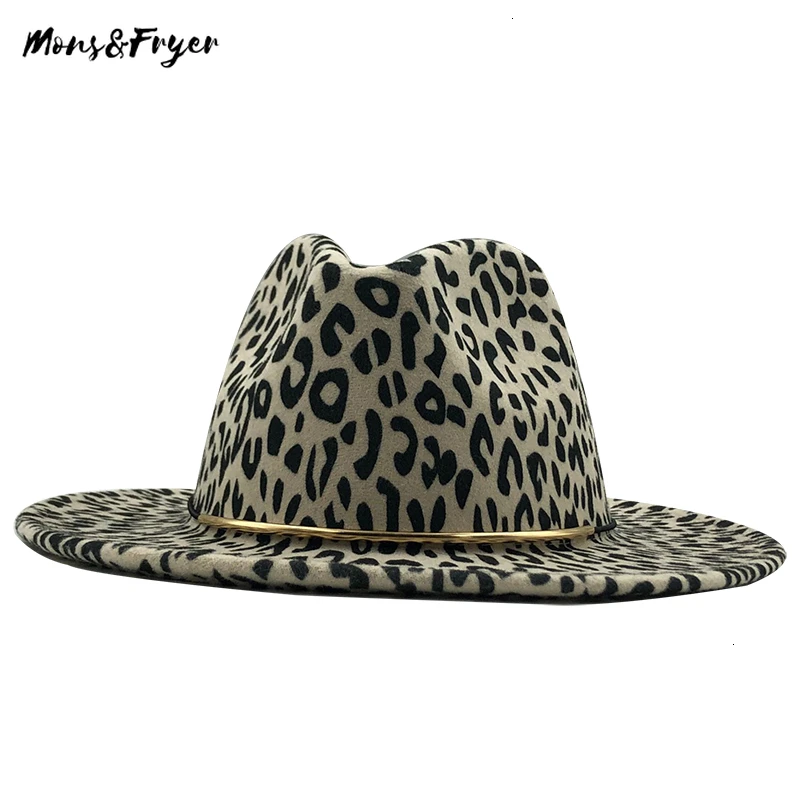 Simple Unisex Flat Brim Wool Felt Jazz Fedora Hats Men Women Leopard Grain Leather Band Decor Trilby Panama Formal Hat | Аксессуары для