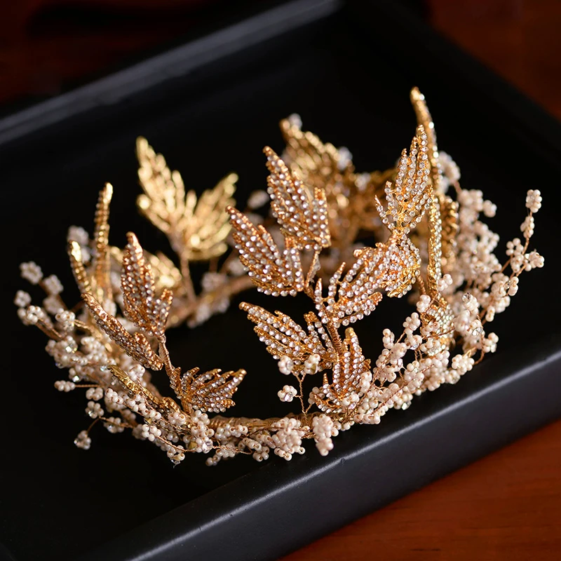 Gold Барокко королевский круглый свадебный тиара короны с серьгой кристалл невесты ободки вечерние украшения для волос Свадебные аксессуары для волос - Окраска металла: Gold