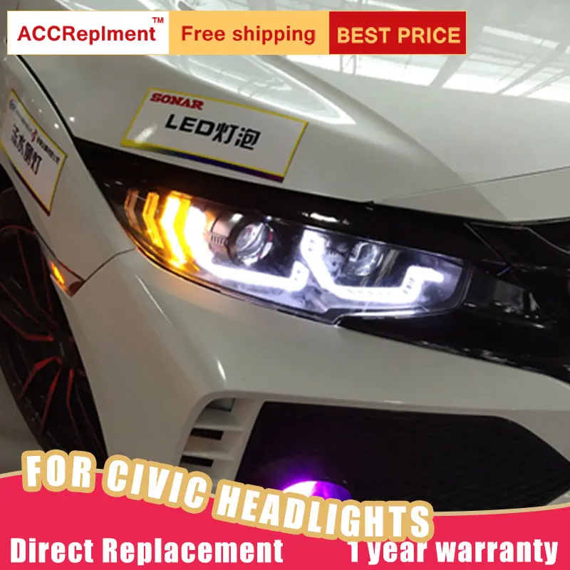 2 шт. светодиодный фары для Honda Civic 2016 2019 Автомобильные ангельские глазки комплект