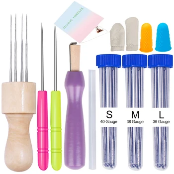 

LMDZ 43 Pcs Felting Needles Tools Kit Fabric Materials Handcraft with Wood Handle Awl and Instruction for Needle Felting DIY