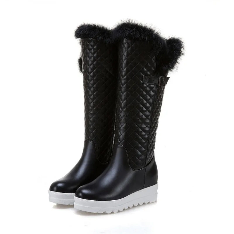 winter The New Rabbit hair fashion Round head Increase within snow boots Leisure Plus velvet Keep warm High heel Women boots