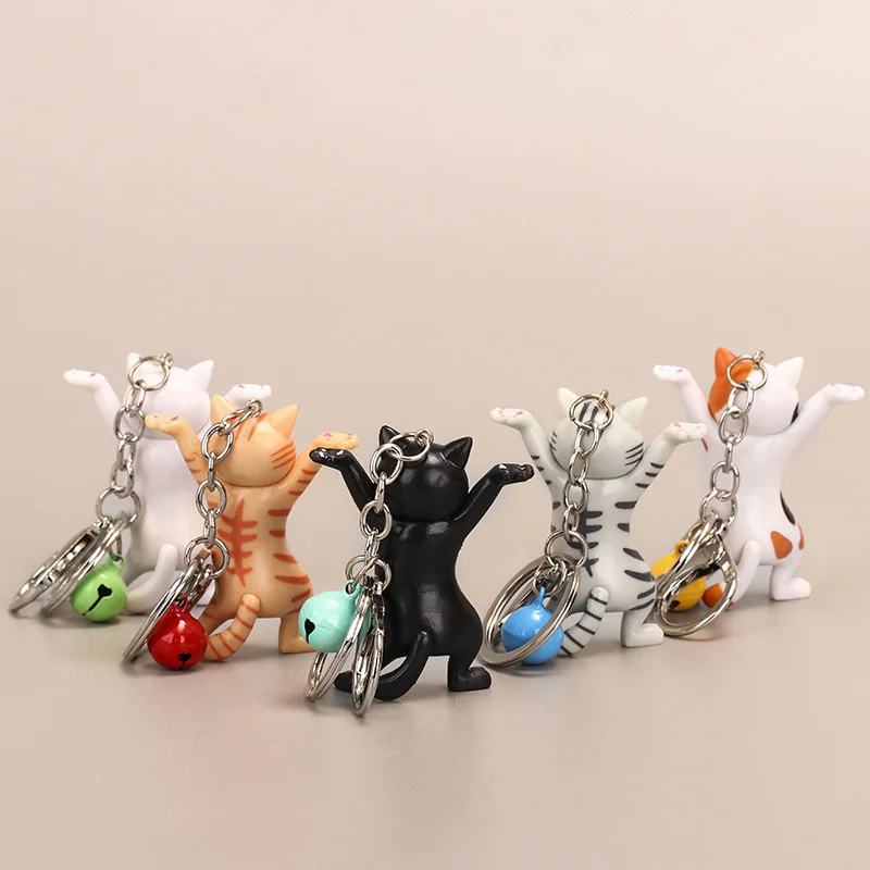 Funny Cartoon Dancing Cat Metal Keychain White Black Orange Grey Kitten Bell Trinket Car Keyring Bag Couple Pendant Pen Holder 5