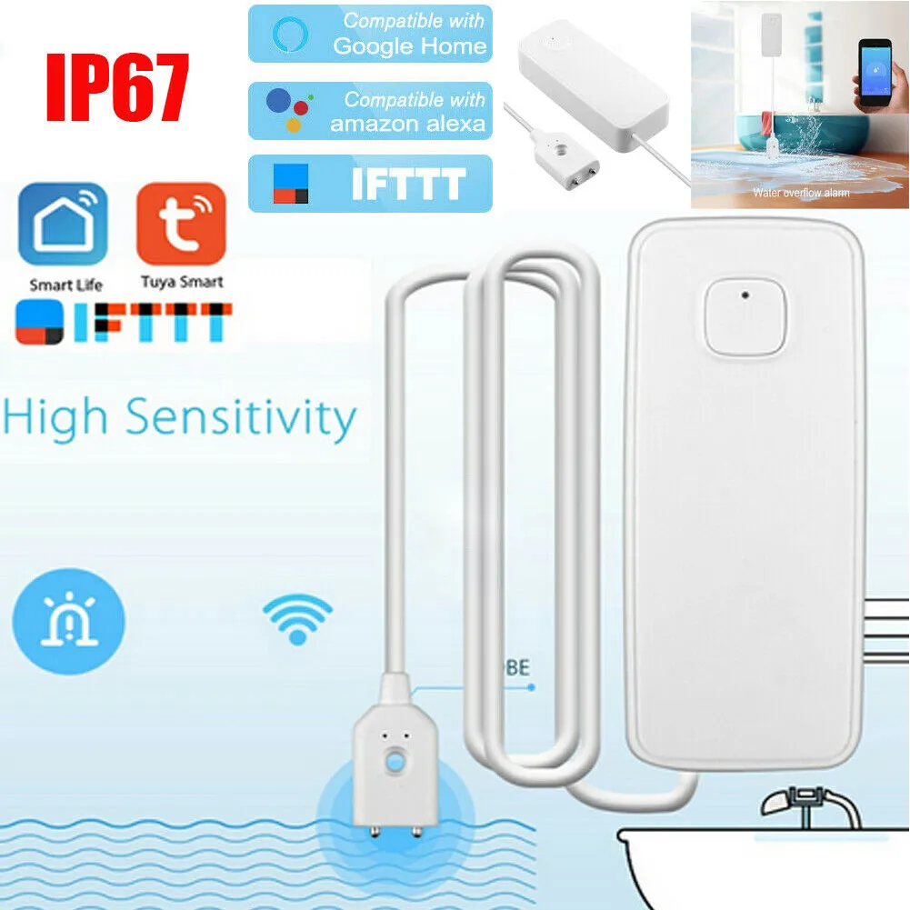 

Smart Wifi Water Sensor Leak Detector Alarm IP67 Waterproof App Voice Control OD889