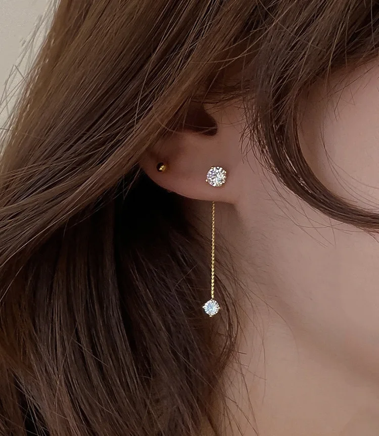 Long-Earrings Jewelry Zircon Back-Delicate Korean-Brincos Wholesale Simple And Front