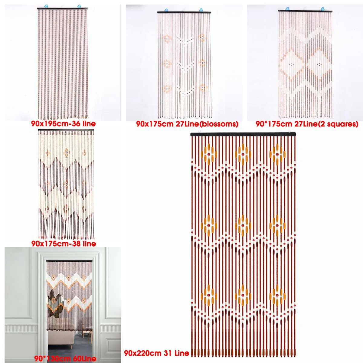 Ecofriendly Handmade Bamboo Beaded Curtain, Wooden Blinds Fly Screen Gate Divider Sheer For Hallway Living Room Door Window