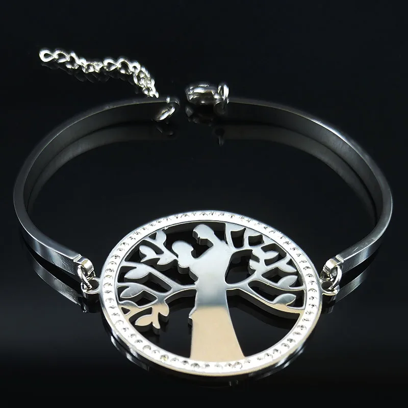 Модные браслеты из нержавеющей стали с кристаллами «Древо жизни» для женщин, серебряные браслеты и браслеты, ювелирные изделия B18328 - Окраска металла: J