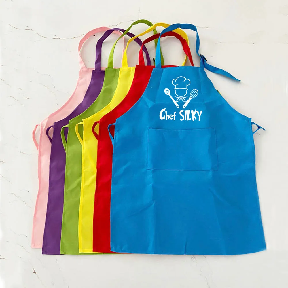 Personalized Chef Apron Hat Set for Boys Girls Name Soft Cotton Comfortable Little Cook Teen Toddle Gifts Aprons