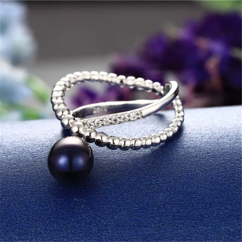 Dainashi Genuine Freshwater Cultured Pearl Ring 925 Sterling Silver Zircon Crystal Adjustable Ring Party Gift for Women