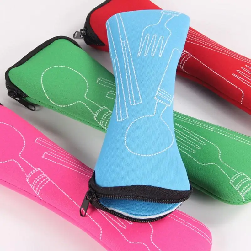 

1pcs fork spoon bag storage boxes travel cutlery bag travel packaging storage box tableware portable picnic Kitchen Storage New