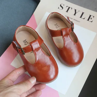 Детские туфли-оксфорды для девочек; повседневная обувь с Т-образным ремешком; модельная школьная форма; туфли принцессы Mary Jane на плоской подошве; Лидер продаж - Цвет: red-brown