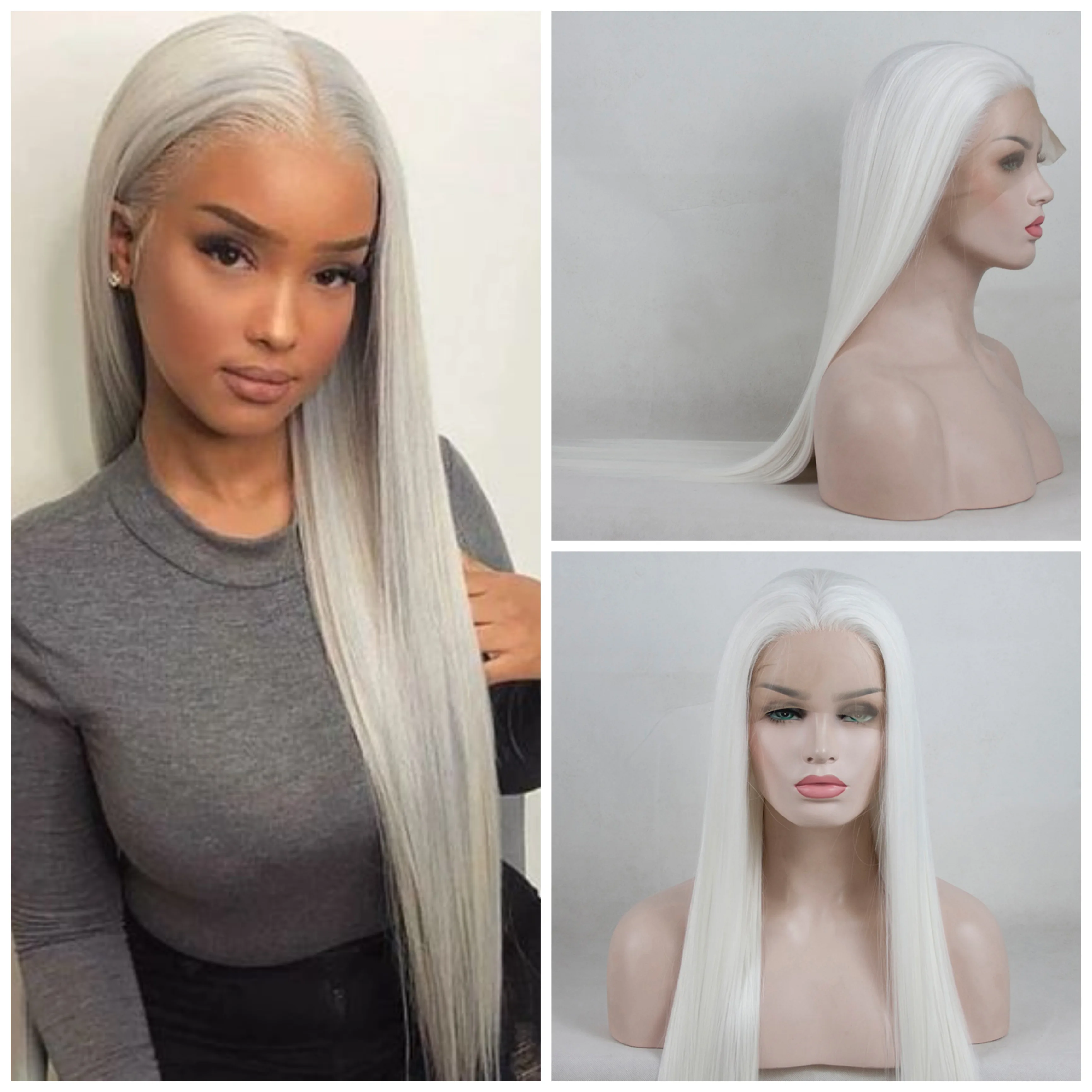 60 Ash Color Silky Straight Hair Synthetic 13ch4 Lace Front Wigs