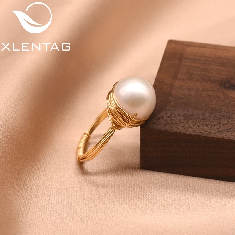XlentAg настоящие пресноводные белые жемчужные Модные кольца для девушек женские