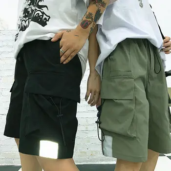 

reflective Knee Length pants 2020 Spring women Loose casual Black solid streetwear Short trousers fashion clothes Plus Size 3XL