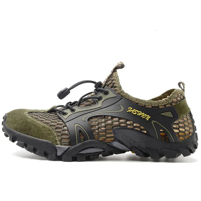 Сезон весна-лето; Мужская обувь; Повседневная сетчатая обувь из натуральной кожи в стиле пэчворк; дышащие уличные мужские кроссовки; прогулочная обувь - Цвет: Army Green