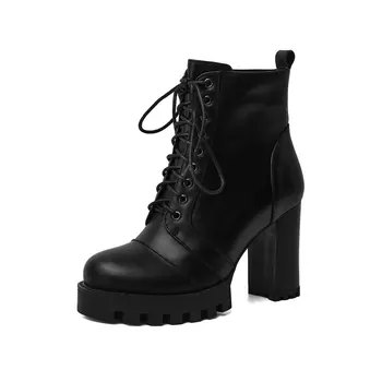 

Short Boots Women Antumn Winter Party Basic Shoes Woman rouned Toe Plus Size Cross-Tied Ankle Boots size 40 41 42