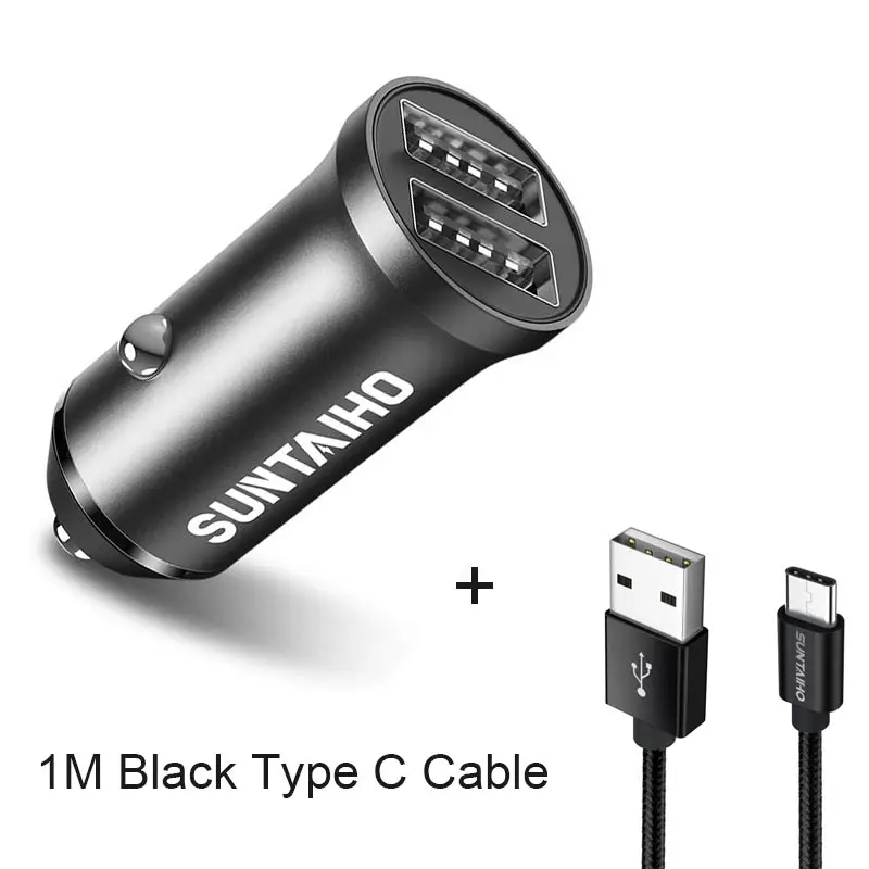 Suntaiho Dual USB Автомобильное зарядное устройство универсальное автомобильное зарядное устройство 2.4A мини мобильный телефон автомобильное зарядное устройство адаптер для iPhone 7 Автомобильное зарядное устройство для телефона - Тип штекера: with Type C  Cable