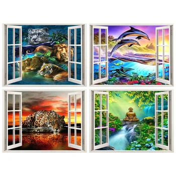 

DIY Painting By Numbers Window Animals 40x50cm Kit Oil Coloring By Numbers Wall Art Acrylic Paintings On Canvas Home Decoration