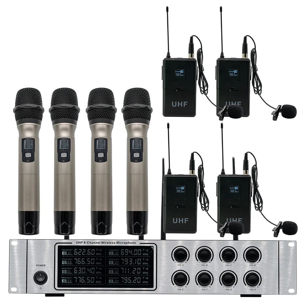 

Professional wireless microphone system 4 handheld microphone 4 lavalier microphone speech performance wireless microphone