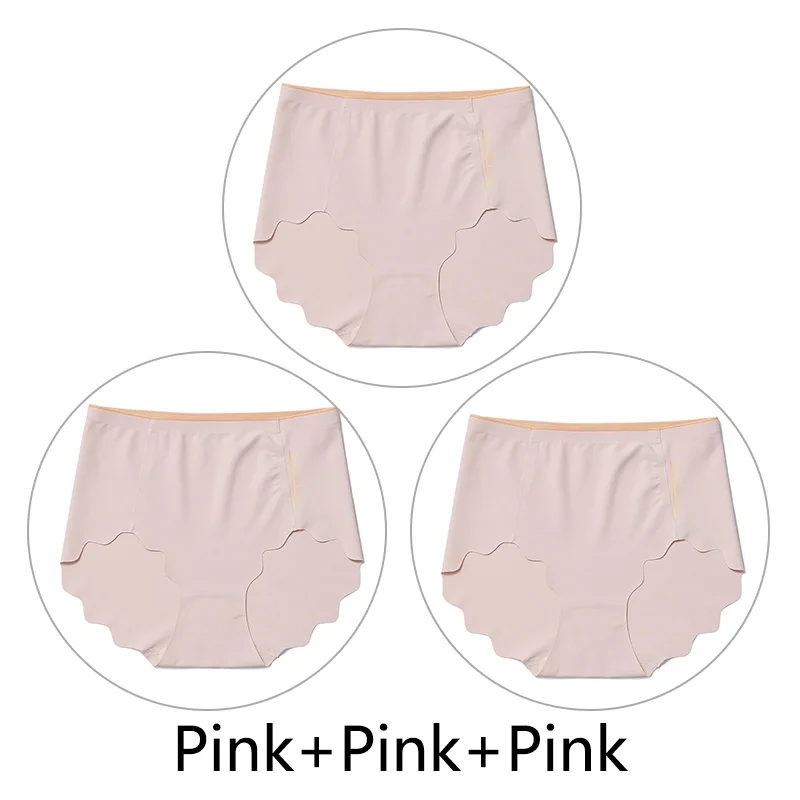 Pink Pink Pink 3 шт., Мягкие Бесшовные трусы, женские сексуальные трусики с оборками, женское Ультра тонкое нижнее белье, женские L-XXL, большие размеры, нижнее белье, новинка - Цвет: Pink Pink Pink