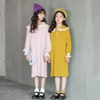 

Girl knitted dress Spring autumn new sweet girl sweater long-sleeved dress Korean version of the big child's parent-child dress