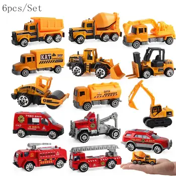 

6pcs/Set Alloy Diecast Engineering Car Models Fire Fighting Truck Toys for Children Kids Vehicle Toys Gift Excavator Tractor Toy