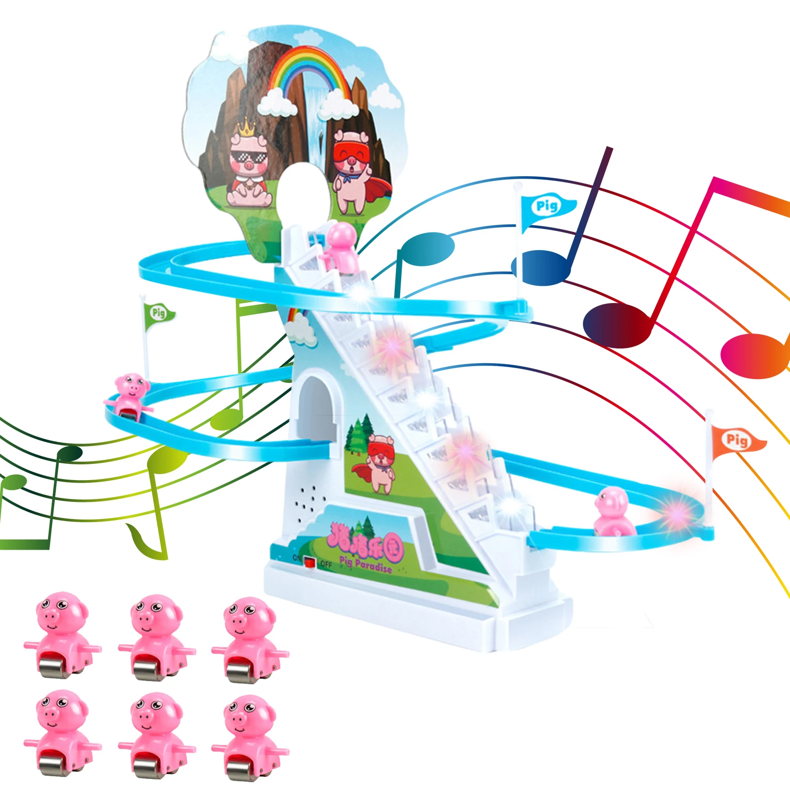 New Track Toy Climb Stairs Children Kids Classic Cartoon Ducks Roller Coaster Toy Set Electric Music Light Birthday Gift