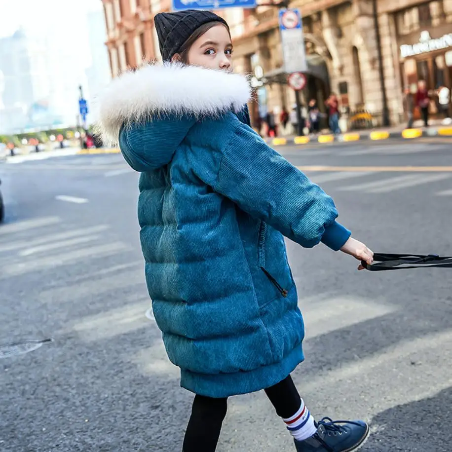 blue Зимние Модные Детские Пуховые Пальто Верхняя одежда для девочек из золотого бархата с воротником из натурального меха детские пуховики modis Y2346 - Цвет: blue