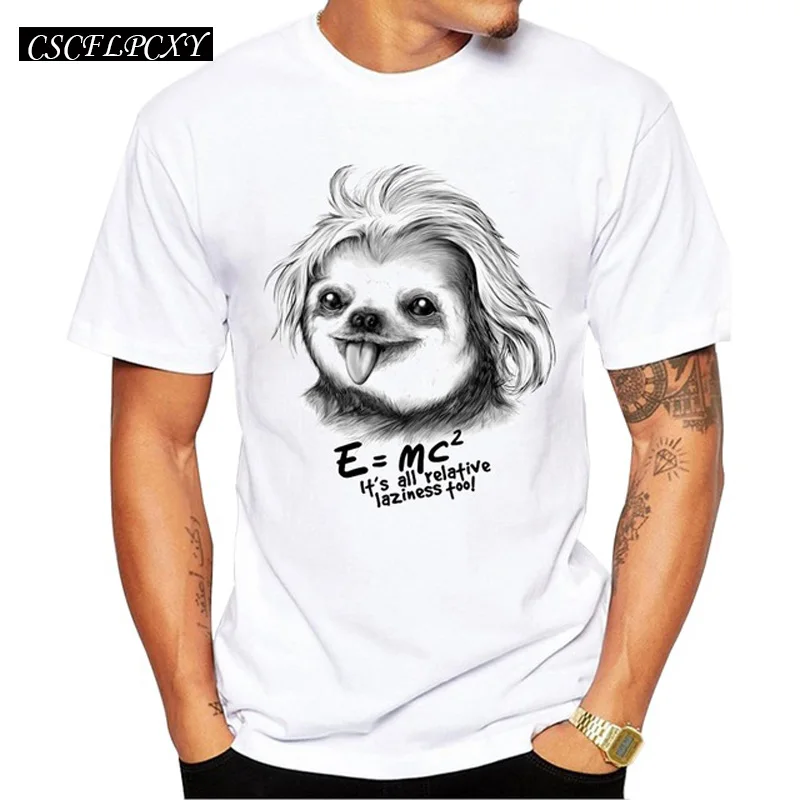 

Sloth Einstein Men T-Shirt 2019 Summer Short Sleeve T Shirt Funny Sloth Printed Tee O-Neck Casua; Tops