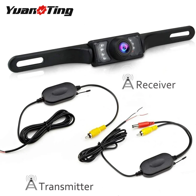 YuanTing HD Night Version 2.4G Wireless Transmitter and Receiver Car License Mount Rear View Backup Camera with 7 LED Lights 12V|Vehicle Camera| - AliExpress