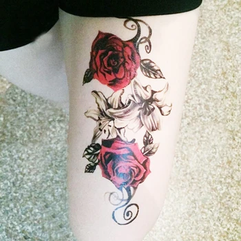 

Temporary Waterproof Tattoo Sticker Red Rose Blossom Flower Temporary Tattoo Sticker Art Tatoo Tatto Men Women Flash
