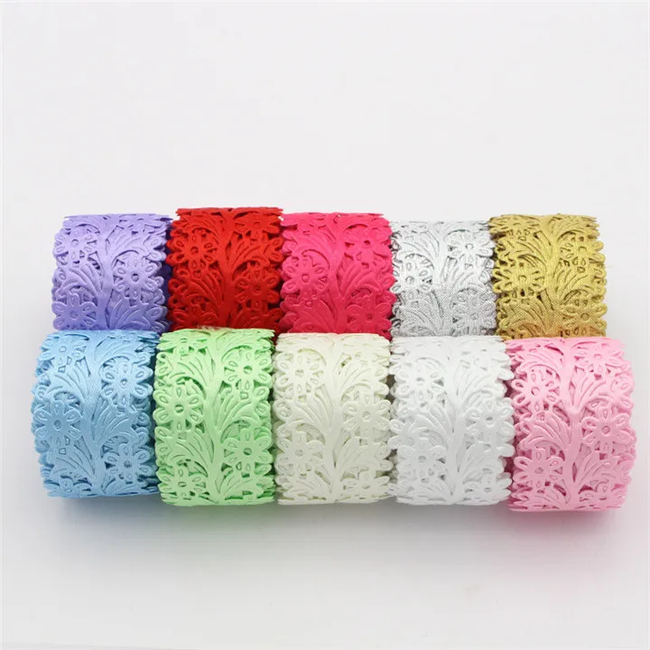 2  5Yard 35mm Flower Vine Ultrasonic Embossing Ribbons DIY Headwear Wedding Gift Wrapping Clothing Accessories Lace Satin Ribbon