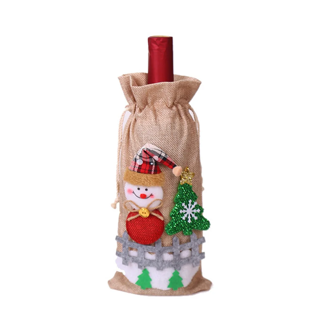 Christmas Santa Snowman Design Wine Bottle Cover Linen Christmas Bottle Dust Cover Dinner Table Decor Christmas Xmas Decoration - Цвет: Beige