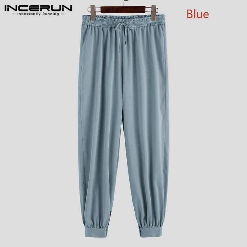 Blue Pants INCERUN, винтажные мужские штаны, одноцветные, с эластичной резинкой на талии, свободные, для бега, повседневные, для тренировок, спортивные штаны,, Ретро стиль, брюки для мужчин, большие размеры 5XL - Цвет: Blue Pants