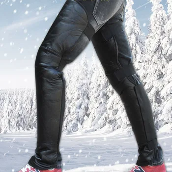

Riding Leather Long Knee Braces Fleece Lined Windproof Warm Knee Braces for Cycling Skiing ENA88