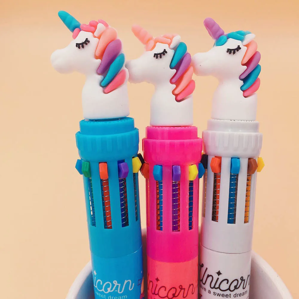 

10 Colors Unicorn Ballpoint Pen Multifunction Colorful Ball point pens Writing Cute Office School Stationery