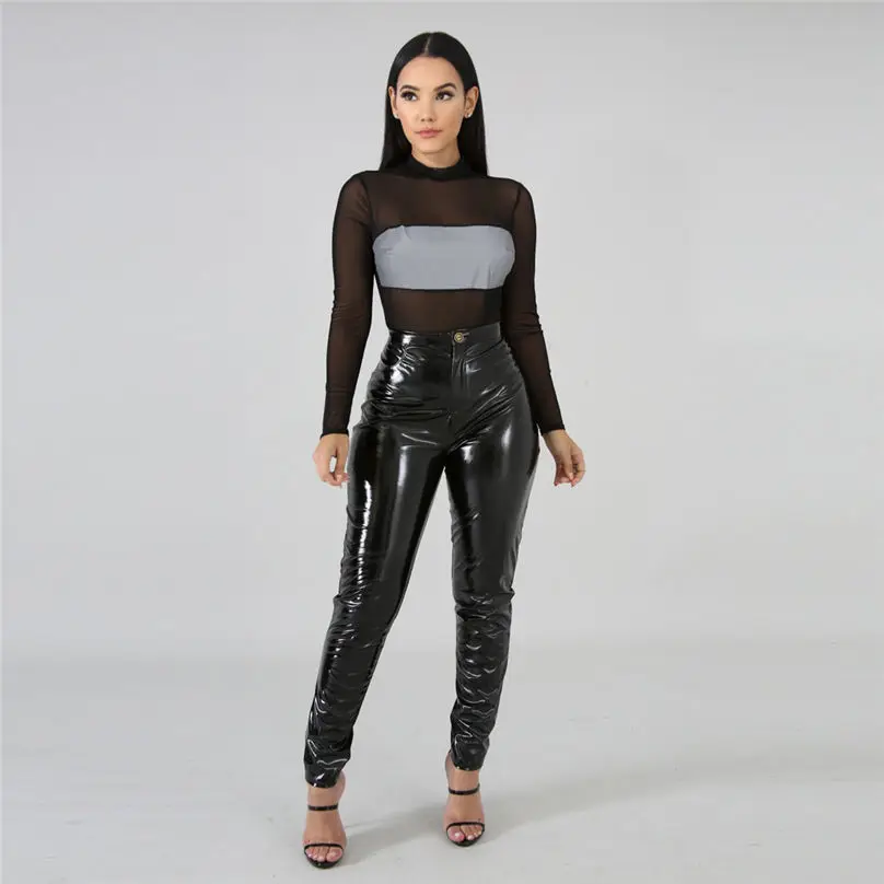 New Fashion Women High Waist Pant Thicken PU Leather Pants Stretch Ladies Leather Solid Slim Leggings Trousers Streetwear 4S10 (17)