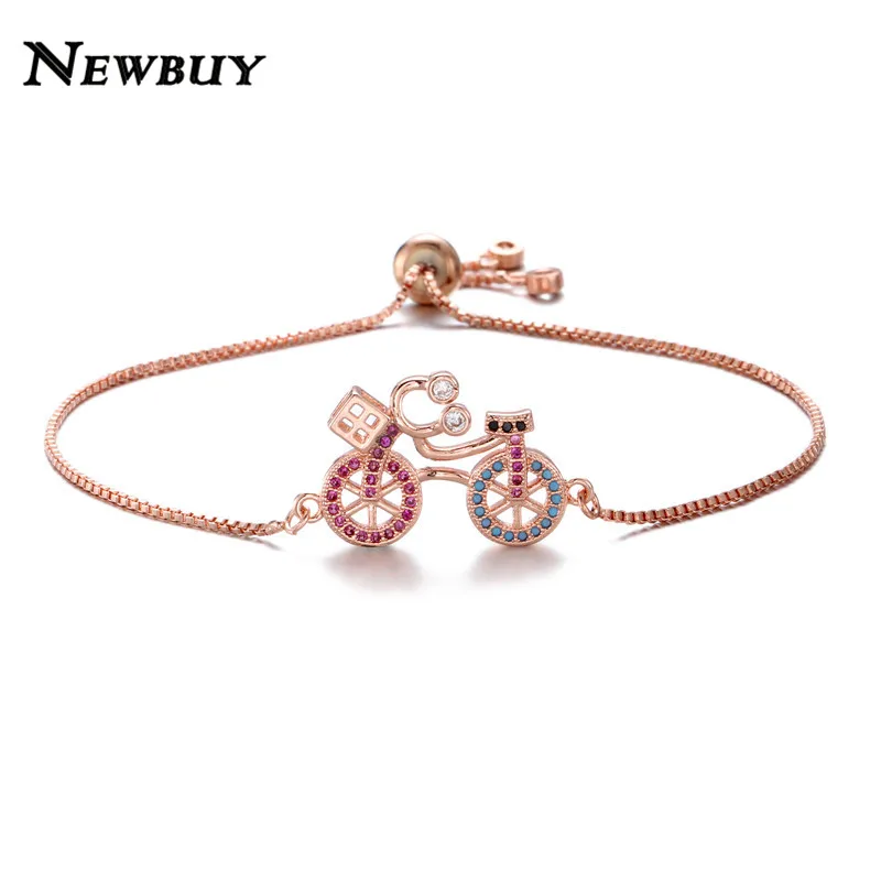 NEWBUY Модный Цветной CZ Камень Шарм с изображением велосипеда браслет Femme модный серебряный цвет женский браслет регулируемое колье bracciali Donna - Окраска металла: NBSL301