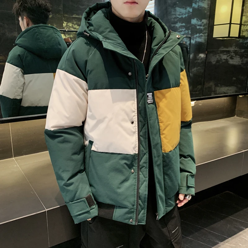 Winter Down Jacket Men's Warm Thicken Parka Men Fashion Hit Color Hooded Coat Man Loose Cotton Jacket Male Clothes Outwear M-3XL