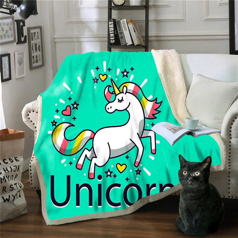 Wonderland Unicorn Cartoon Unicorn Print Blanket Winter Home Sofa Bed Lazy TV Blanket