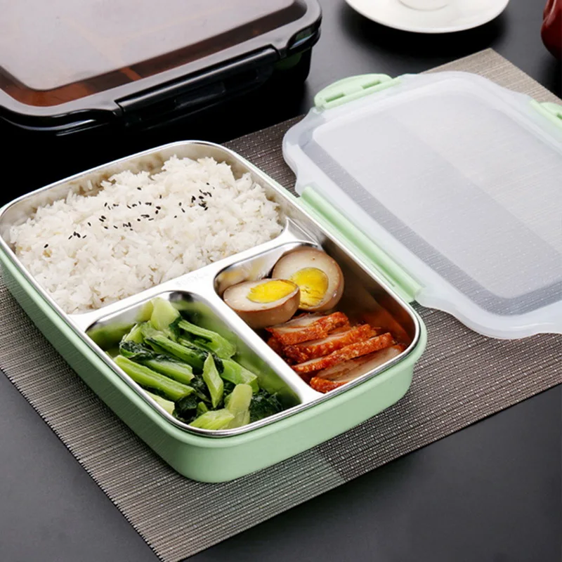 3 отсека ланч бокс Microwavable термальная Bento коробка из нержавеющей стали Портативный для пикника офиса школы еды контейнер