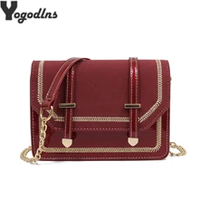 בציר מעצב כתף דש תיק נשים פשוט באיכות עור מפוצל שרשרת Messenger עבור ליידי חגורת נעילת Crossbody שקיות ארנק(China)