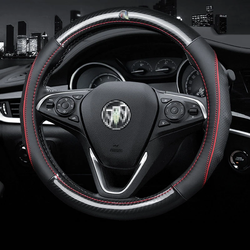

Car Carbon Fiber Leather Steering Wheel Covers Interior Accessories 38cm for Buick Lacrosse Excellet Verano Regal Car Styling
