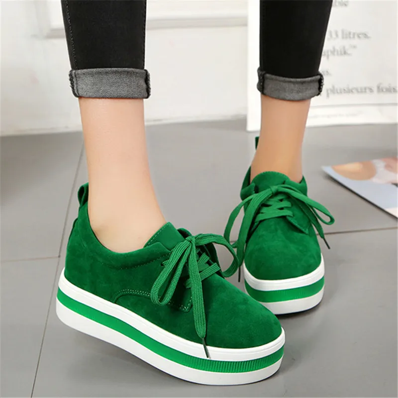 

Platform shoes women's platform new wild students casual solid color lace women's shoes