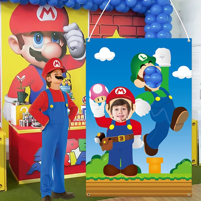 Mario Brother Photo Booth Props Photography Backdrops Mario Brother Themed Photo Door Banner with Rope Party Decor Supplies 2