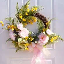 Artificial Peony Flower Wreath for Spring Garden Home Front Door Walls Window Hanging Fake Flower Garland Wedding Decoration