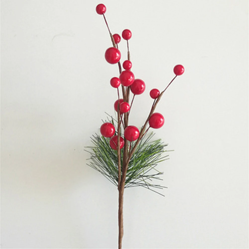 1 шт. искусственные сосновые иголки для моделирования ягод, красные ягоды, ветки цветов, рождественские праздничные украшения, домашний декор, аксессуары для творчества