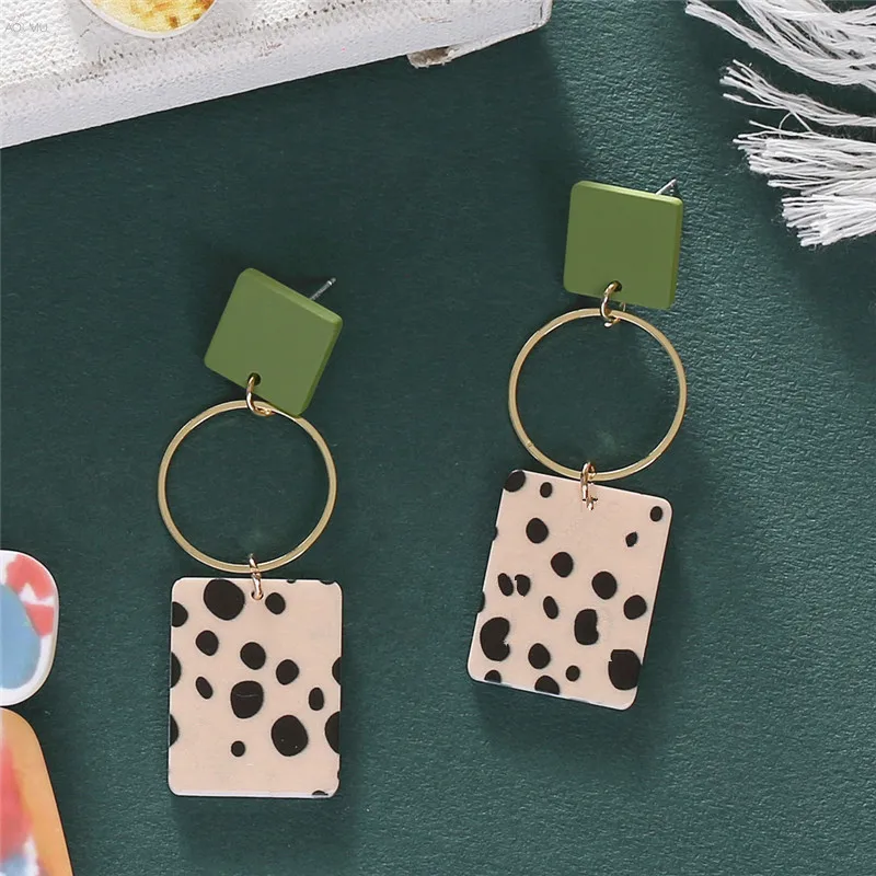 AOMU 1Pair Korea Fashion Geometric Round Semicircle Colorful Printed Polka Dots Earrings for Women Jewelry Gifts geometric earrings
