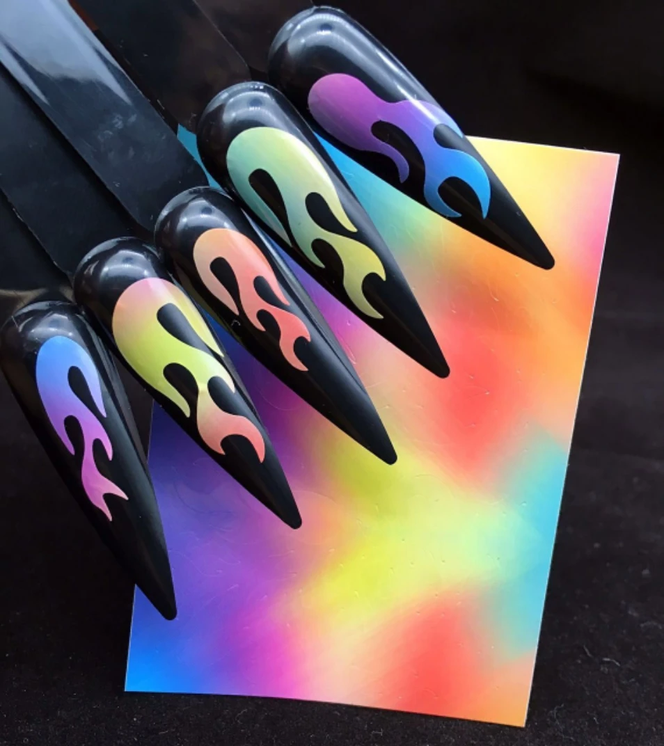 6 листов/разных цветов новые продукты цветной дизайн ногтей наклейки в форме пламени красоты Профессиональные украшения для ногтей Ультрафиолетовый акриловый гвозди
