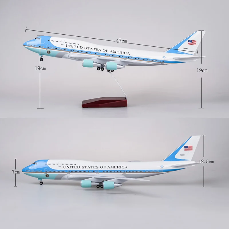 47 см 1/150 масштаб ВВС один самолет модель США boeing 747 литой самолет W светодиодный светильник и колеса смолы пластиковый сплав модель самолета